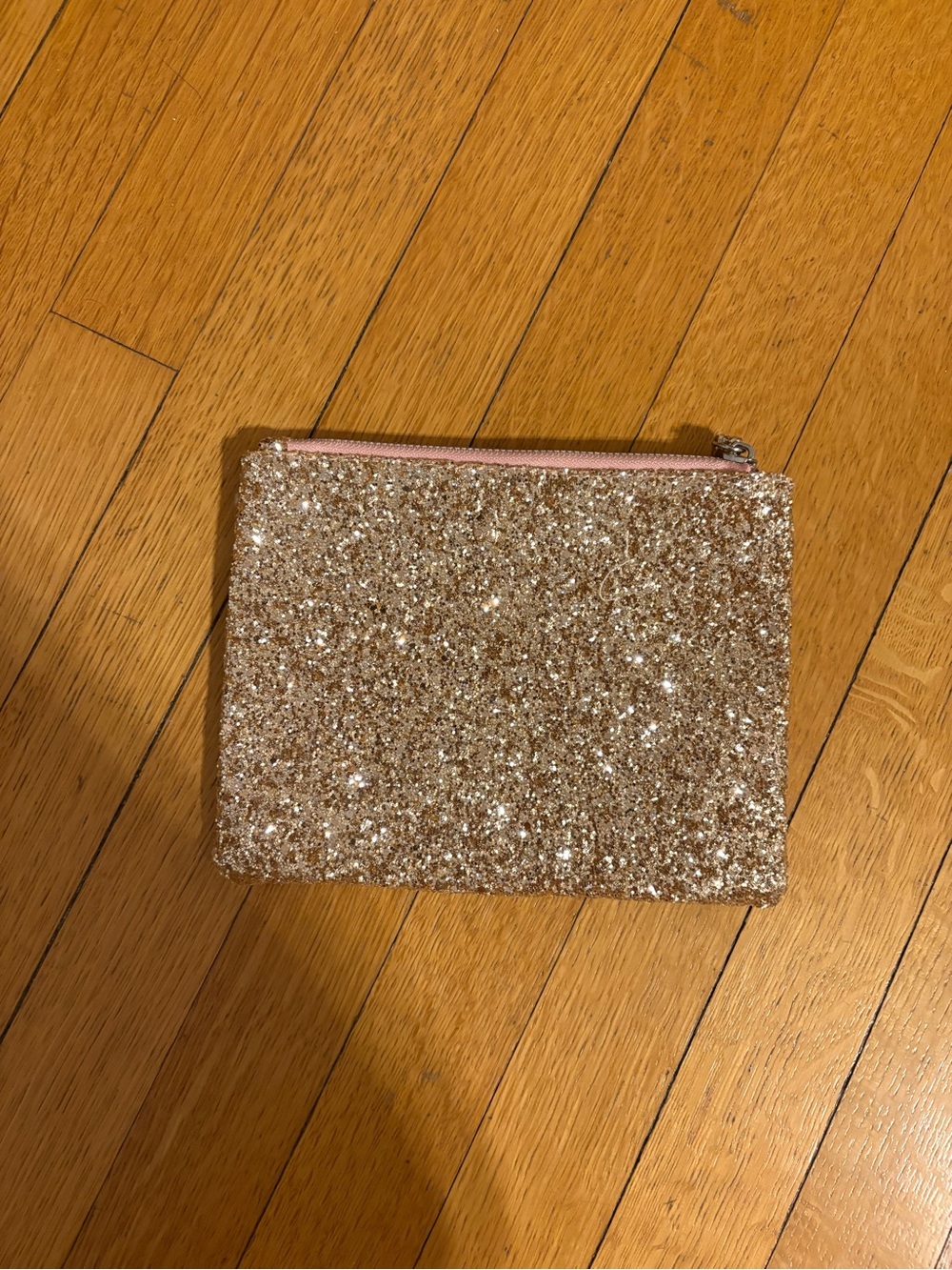 Sparkly Gold Glitter Makeup Pouch Cosmetic Bag - Pink Lining